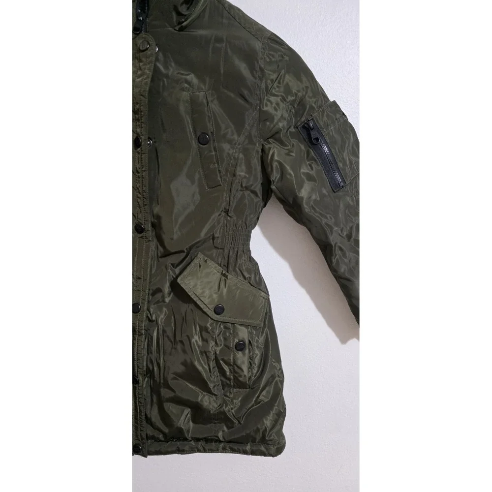 Steve Madden Girls Faux Fur Trim Parka Jacket Coat Olive Green Moto Sz S 7-8‎